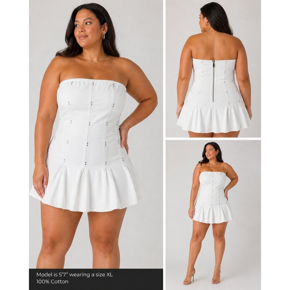 Wild Fable White Denim Strapless Studded Corset Mini Dress XL Bridal LWD